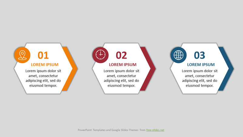 3 Stages Hexagon Shape Infographics Powerpoint Template