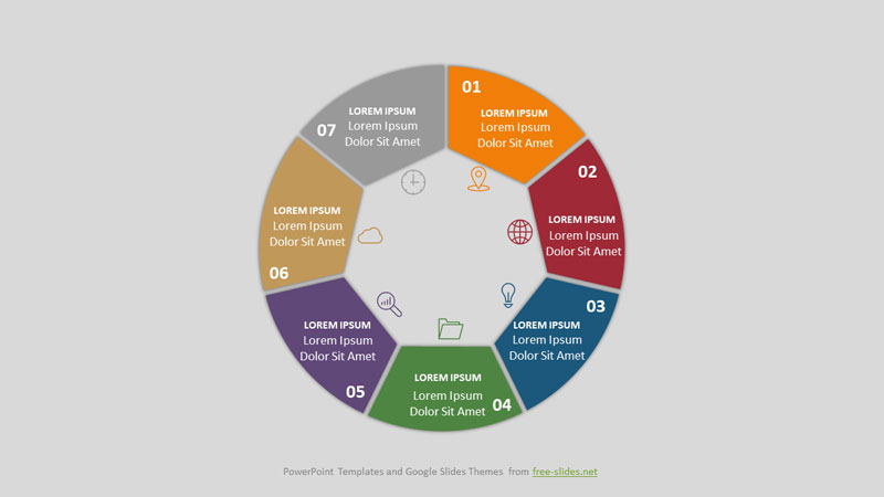 7 Stage Infographic Powerpoint Template - the Circle is Divided into Sectors
