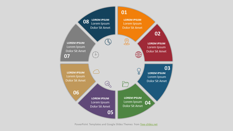 8 Stage Infographic Powerpoint Template - the Circle is Divided into Sectors