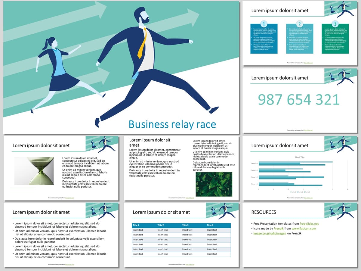 Free Theme Business Relay Race Presentation Template