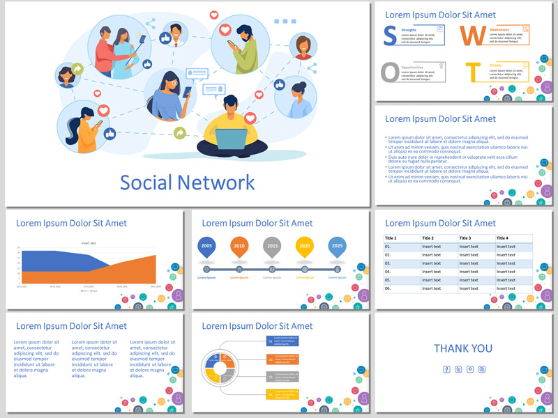 Free template for creating a presentation about social network