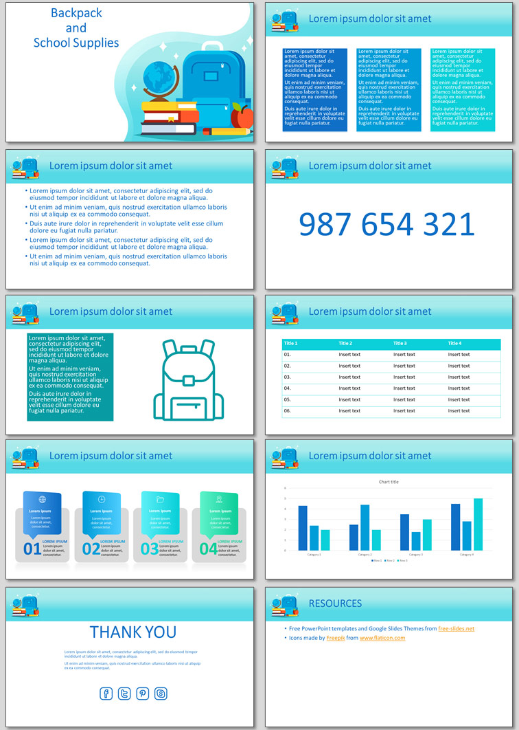 Backpack and school supplies. Free Presentation Template