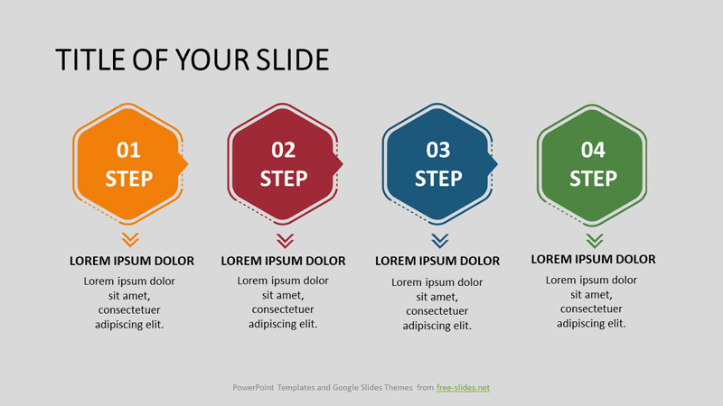 4-step linear infographic with hexagons