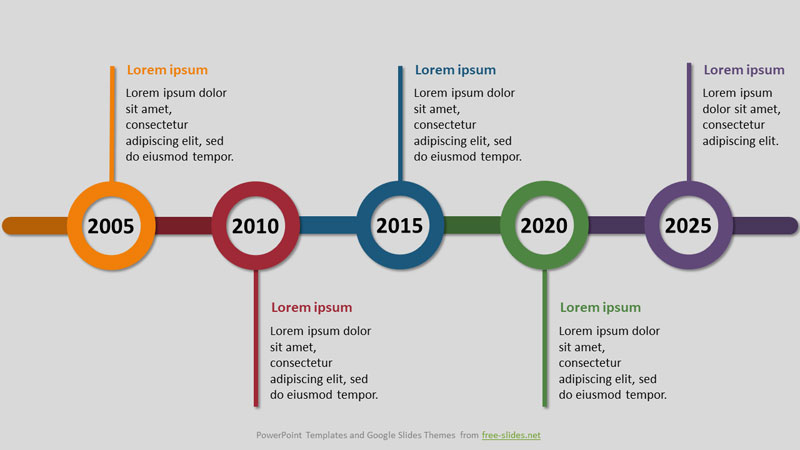 5 Stage Infographic Powerpoint Template - Horizontal Timeline with Numbers in Circles