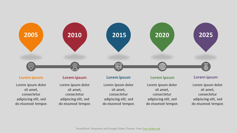 5 Stage Infographic Powerpoint Template - Horizontal Timeline with Icons and Years