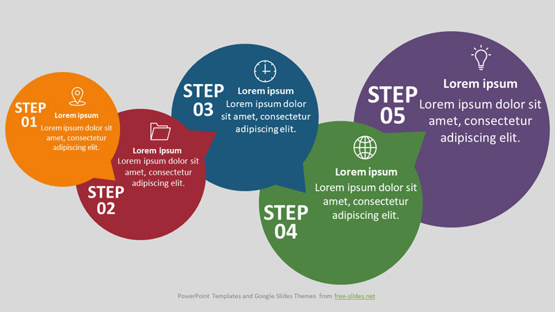 5 Stage Infographics Powerpoint Template - Intersecting Circles