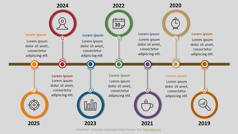 7 Step Infographic Powerpoint Template - Timeline With Circles Along The Line