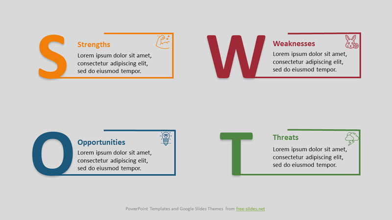 SWOT Analysis Infographic Powerpoint Template - Large Letters and Rectangles