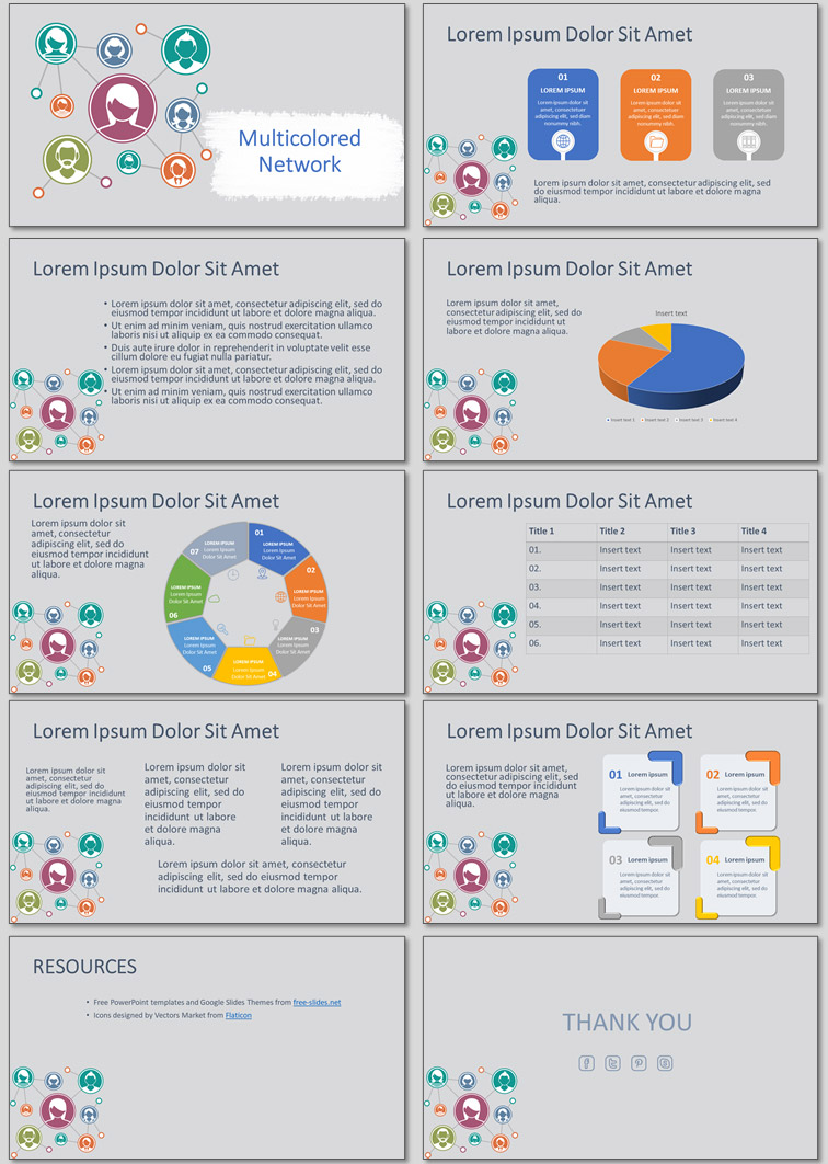 Free template for creating a presentation about multicolored network