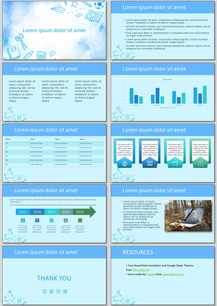 Free template for creating a presentations about school, education