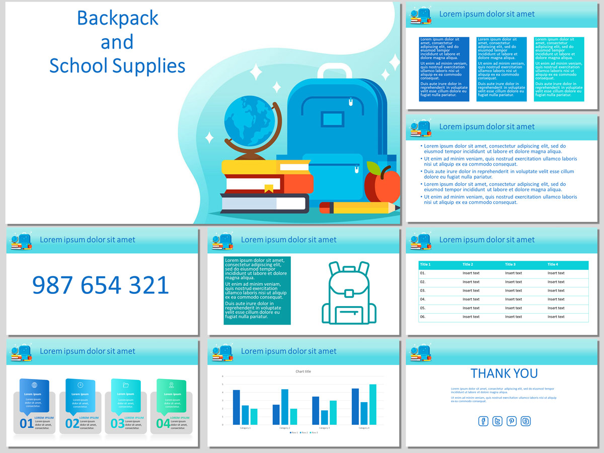 Backpack and school supplies. Free PowerPoint Template and Google Slides Theme